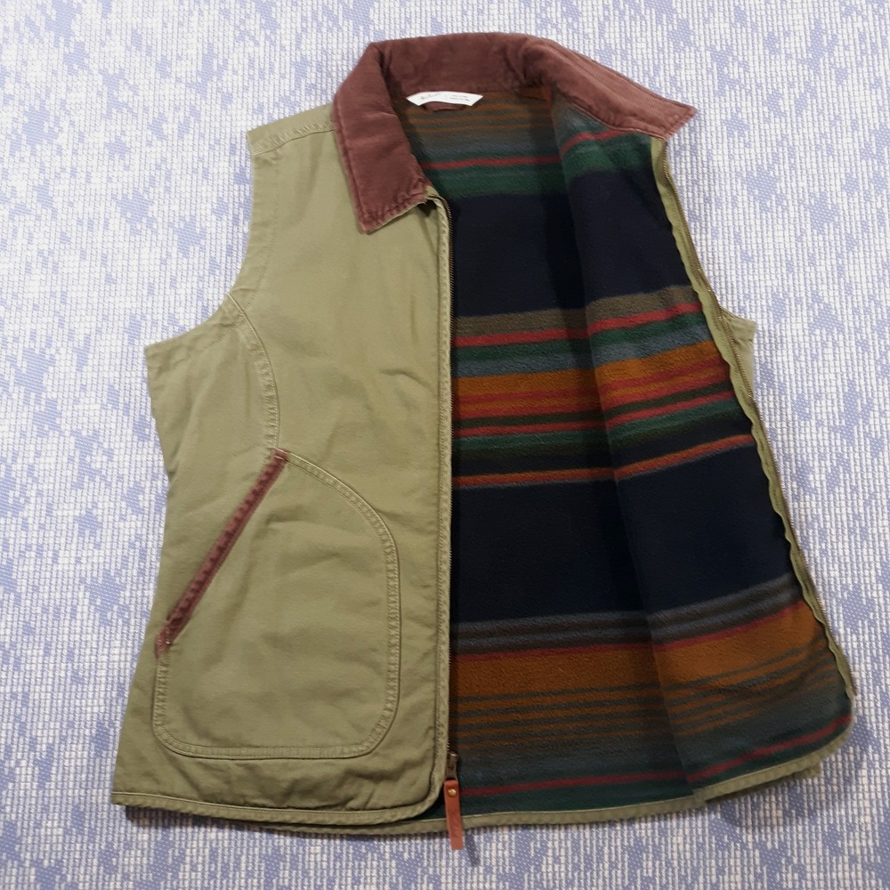 Woolrich Dorrington Barn Chore Vest Canvas Fleece Lined Womens L Corduroy Collar